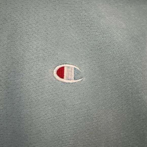 Champion Reverse Weave Light Blue Hoodie Large Hooded Sweatshirt Logo Y2K 90s - Picture 5 of 12